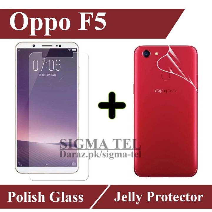 Oppo F5 Tempered Glass Premium Quality Screen Protector + Back Jelly Protector Hydrogel Soft Film Protection For Oppo F5