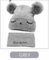 Baby Hat Scarf Set Eyes Embroidery Double pompom kid knitted Autumn Winter Neck Gaiter. 