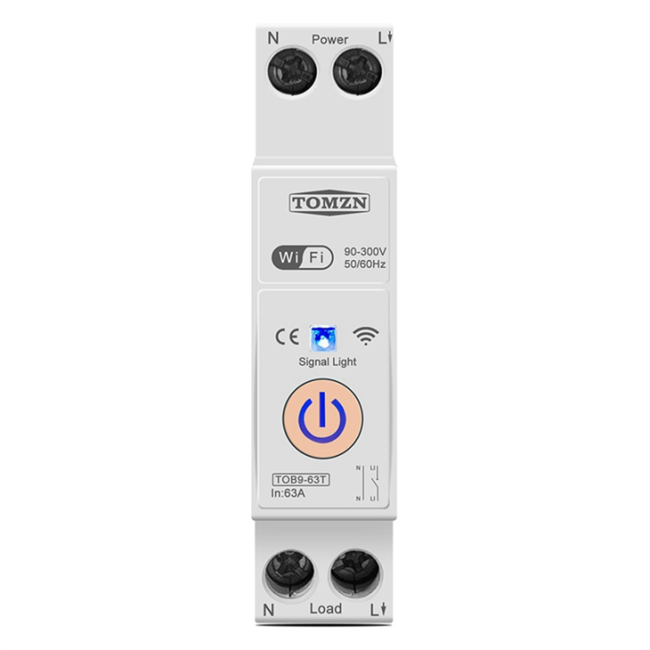 63A 1P+N WIFI Smart Switch Energy Meter Relay MCB TUYA Smartlife Voltage Current Protection,TOB9-63T No Metering White