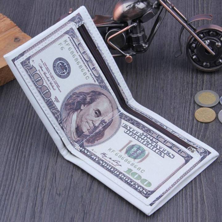 Us Dollar Bill Wallet Brown Leather Wallet Bifold Credit Card Photo