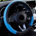 Size 36cm 8 Colors Car Steering Wheel Cover faux Leather Square Embossing Non-slip for Honda Civic Auto Interior Accessories(Blue). 