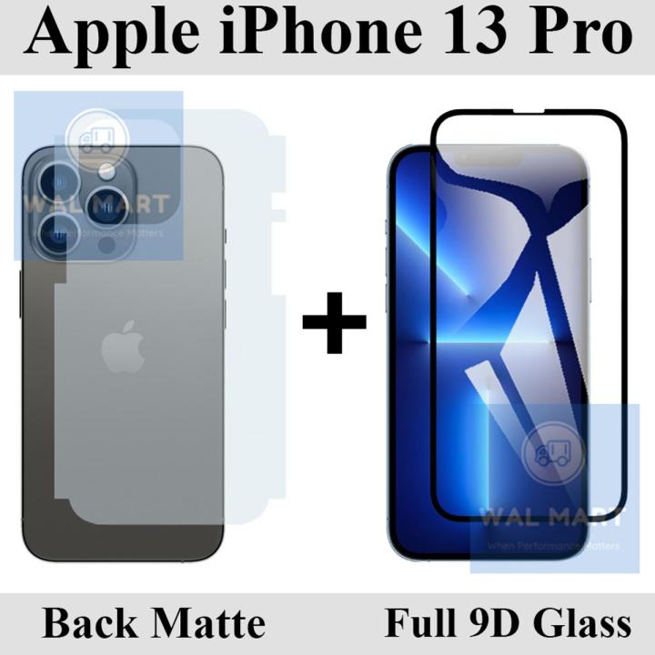 Apple iPhone 13 Pro Glass Protector Curved 9D Glass Full Screen Edge To Edge + Matte Back Protector Carbon Soft Skin Sheet For Apple iPhone 13 Pro