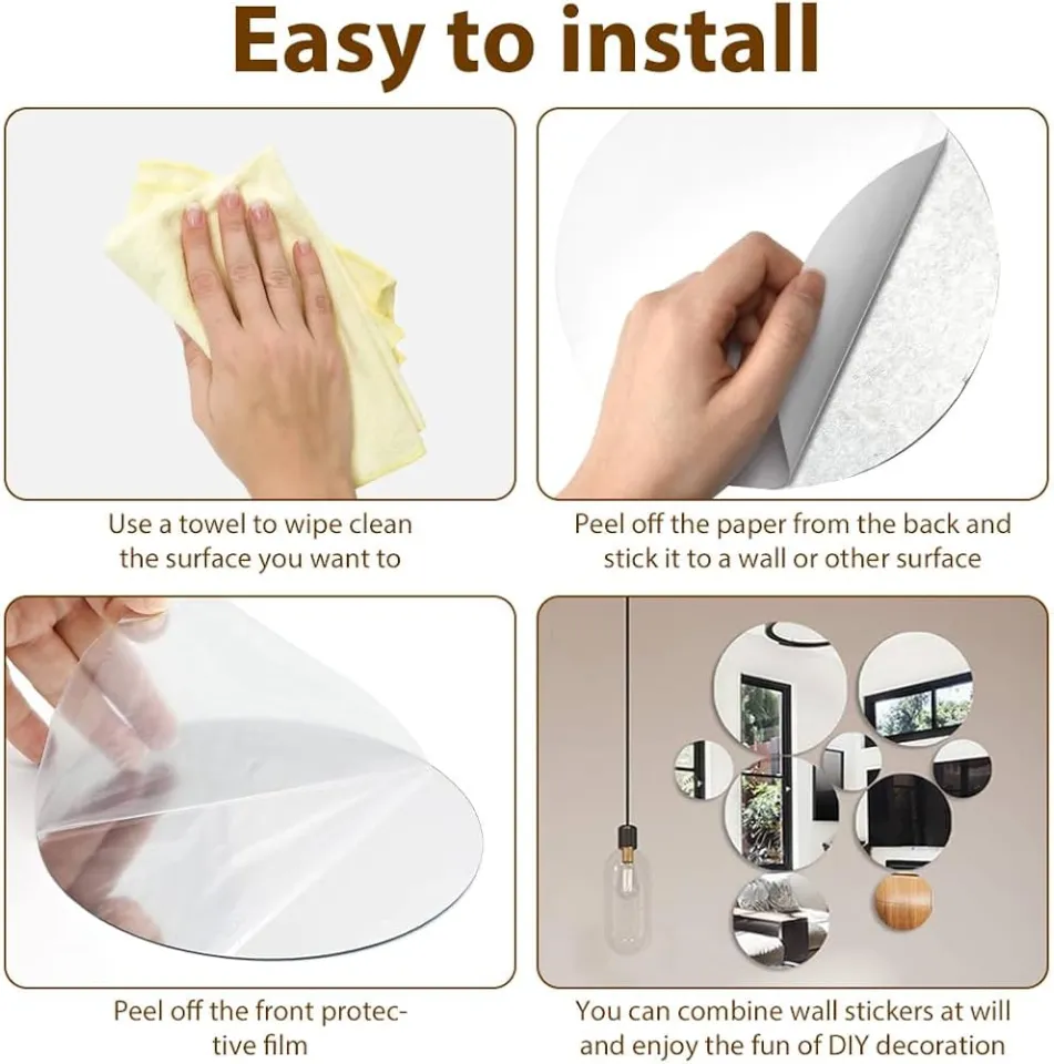 Mirror Wall Stickers - Flexible Self-Adhesive Non-Glass Oval & Square Mirror Sheets for Wall Decoration | Daraz.pk
