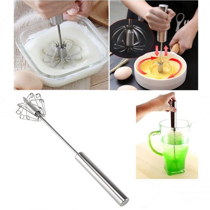Semi-Automatic Manual Self Turning Stainless Steel Whisk Hand Mixer Blender