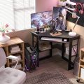 Computer Table for corner with Smooth Keyboard & Storage Shelves for Home Office Workstation Table , White & Gold. 