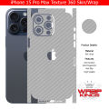 iPhone 15 Pro Max Skin/Wrap 360 Protection Sheet/ Carbon fiber/ Matte/ Transparent/ Lamination Back And Sides Included Camera Skin. 