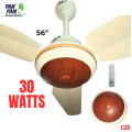 Pak Fan Inverter 30 Watts Ceeling Fan 56 Inches - 360 RPM Copper Motor - Crystal Series with 3 + 5 Years Warranty - Dark Wood Color. 