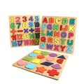 Educational learning letters numbers toy Alphabet Wooden Puzzle wooden matching game kids puzzle wooden board. 