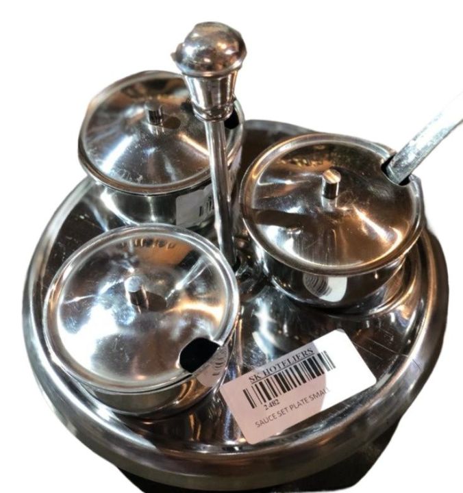 SAUCE%20SERVING%20SET%20Pure%20Stainless%20Steel%203%20In%201%20Pickle%20Jar%20Set%20For%20Dining%20Table,%20Lid,%20Spoon%20&%20Tray,%203%20Pickles%20Pot%20-%20Image%202