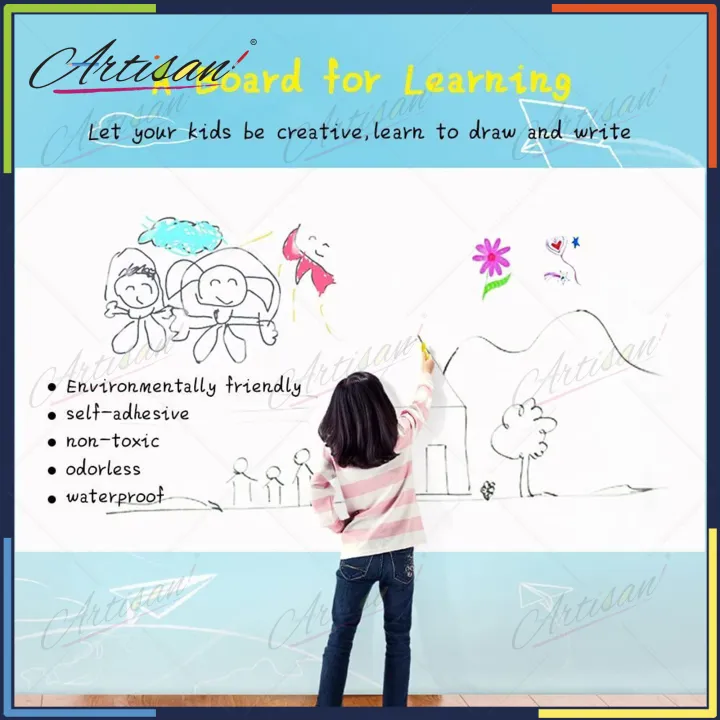 Artisan%20-%20Dry%20Erase%20Whiteboard%20Sticker%20Vinyl%20Sticker,%20Self-adhesive%20&%20reusable%20White%20Board%20Peel%20Stick%20for%20School,Office,Home,Kids%20Drawing%20with%202%20erasable%20markers%20(size%205ft%20x%202%20ft)%20-%20Image%204