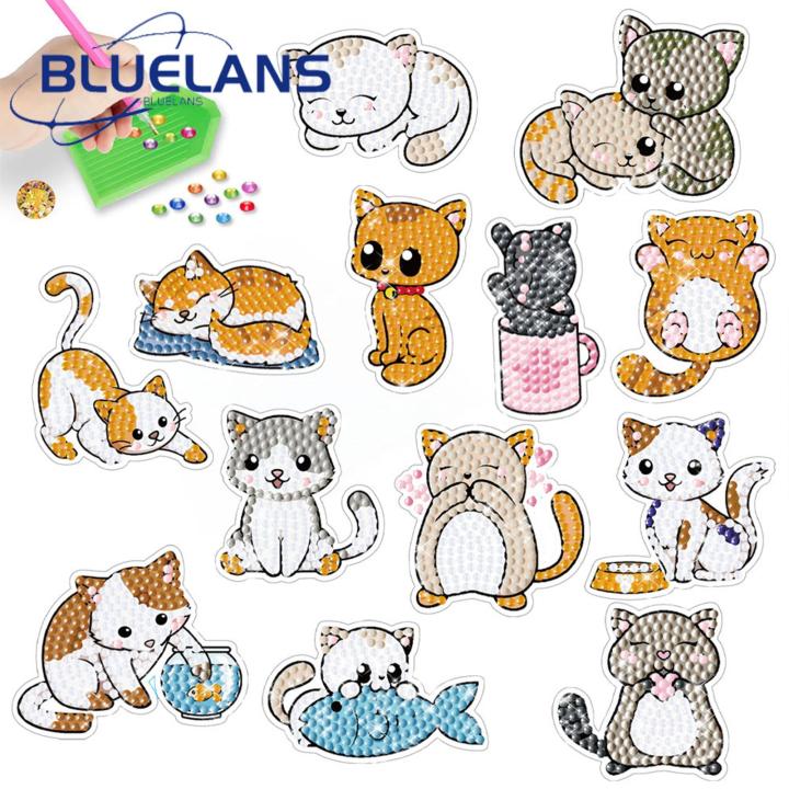 Rhinestone Painting Sticker for Kids Sparkling Cartoon Cat Rhinestone Sticker Kit for Notebook Bottle Creative Fun Diy Craft Set Rhinestone Sticker Set