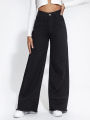 Women Black Wide Leg High Waist Denim Jeans | High Waisted Pants For Ladies | Factory Outlet. 