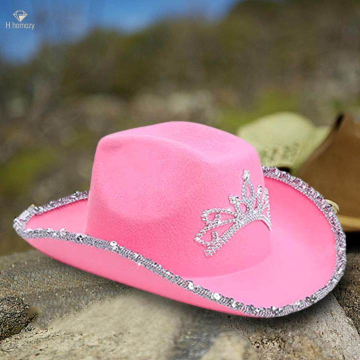 Wide Brim Pink Cowgirl Hat With Fur Cowgirl Hats Decorative - Main Image