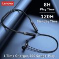 Lenovo HE05 Wireless Neckband Bluetooth 5.0 Headphone Wireless Headset With Heavy Bass Stereo Earphones High Quality Magnetic Attraction Intelligent Noise Reduction Cancelling Sports Headset. 
