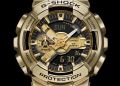 Casio G Shock Metal Covered Gold/Black Analog-Digital World Time Multi-Function Black Resin Band Watch-GM-110G-1A9DR. 