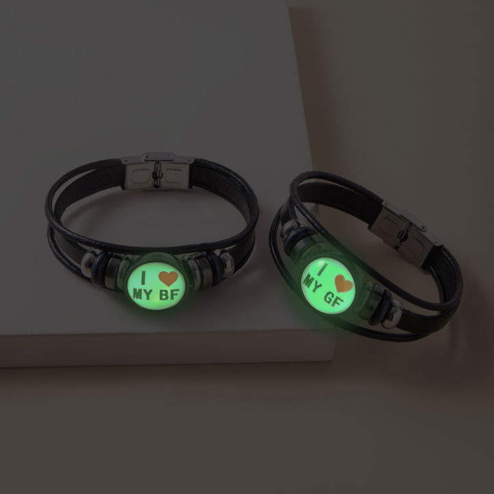 2 Pcs/Set I Love My BF GF Couple Bracelet Sport Glass Snap Charm Multilayer Leather Bracelets For Boyfriend Girlfriend Gift