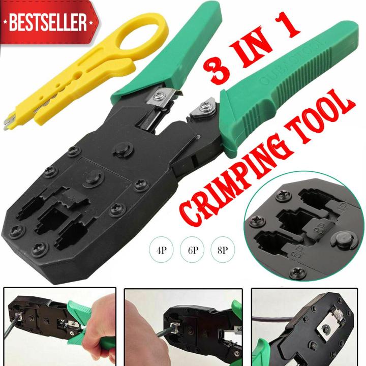 RJ45 3 in 1 Network LAN Ethernet Cable Crimping Crimper Cutter Multifunctional Networking Tool Set Repair Kit Portable Crimper Wire crimper Plier Genuine Original New Best High Quality Crimp Tools 8P8C 6P6C 4P4C Poles Cat5 Cat6 Cat7 modular connectors