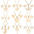 Fashion Non Tarnish 18K Gold Plated Heart Moon Butterfly Pendant Earring Necklace Stainless Steel Jewelry Set For Women Ladies. 