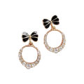 1Pair Korean Style Bow Zircon Round Simple Stud Earrings For Girls Women Jewellery Gift. 