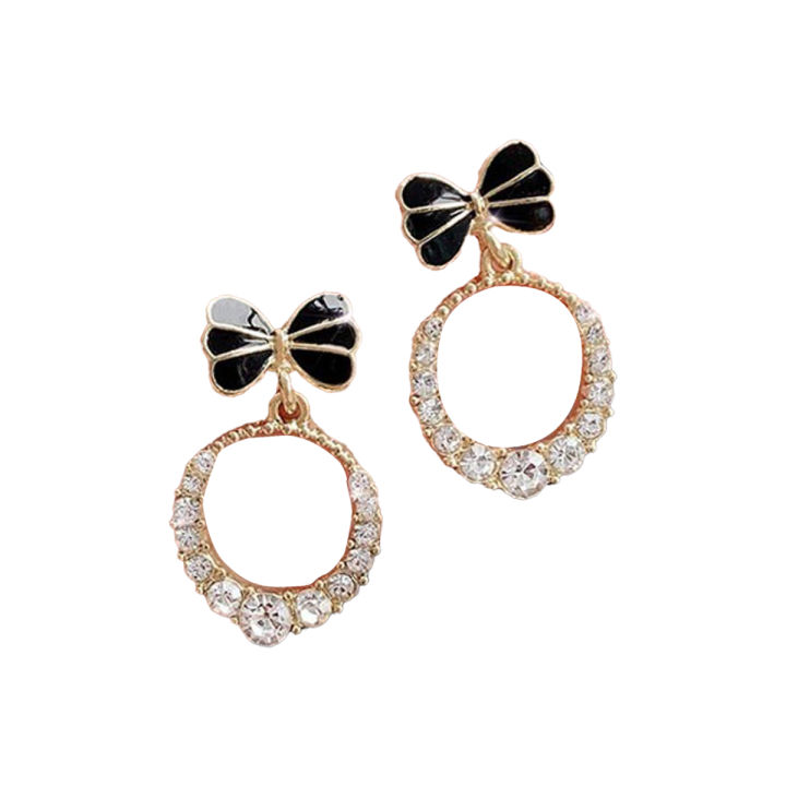 1Pair Korean Style Bow Zircon Round Simple Stud Earrings For Girls Women Jewellery Gift