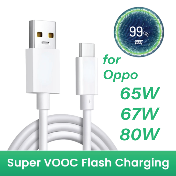 Oppo USB A to Type C Supper vooc Charging Cable | Oppo Type C Cable | Oppo 33W /65w/80w Vooc Charging Type C Cable for Oppo Reno 2,3,4,5,6,7,8, Find N, A74, A95, A96, A76, A57e, A77, F19, F19s, F21 Pro, F21S Pro, K10, K10 5G & Many other Devices.