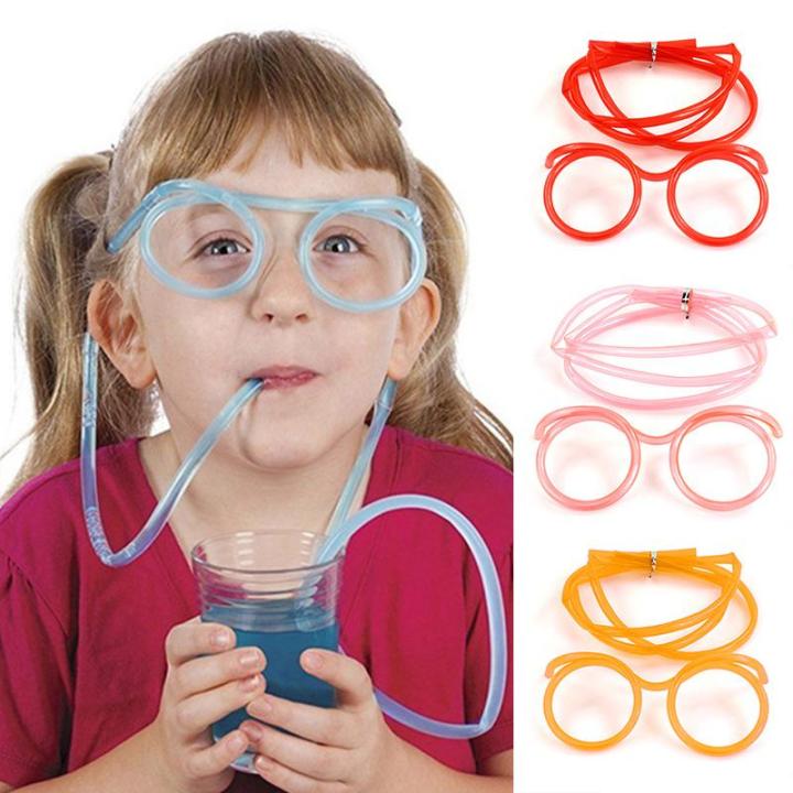 1Pc Drinking Straws For Kids Eye Glasses Straw Eye Straw Soft Plastic Straw Funny Glasses Drinking Toys Kids Baby Birthday Party Funny Gadgets