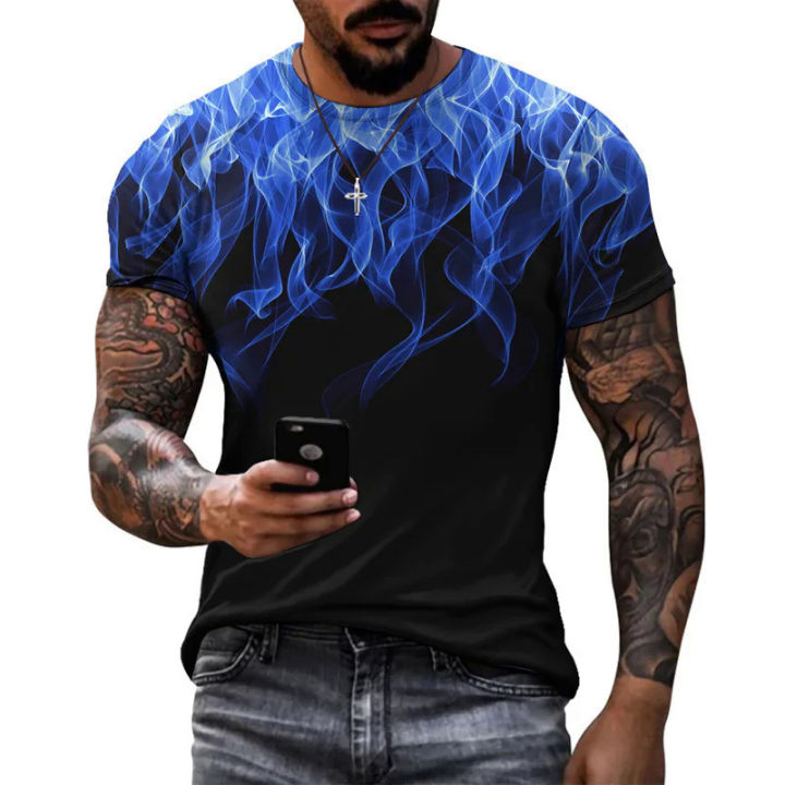 Fashion flame 3D printed T shirt men Street hip hop T-shirt summer fire pattern casual street pop mens short sleeve tshirt top