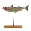 Livecity Fish Statue Exquisite Stable Wood Cute Fish Table Sculpture Stand for Home. 