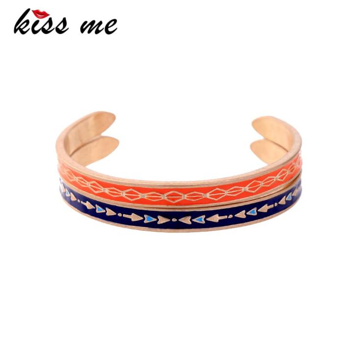 【happy one】KISS ME Brand 2pcs/set Orange Blue Bangles for Women Gold Color Bracelets & Bangles