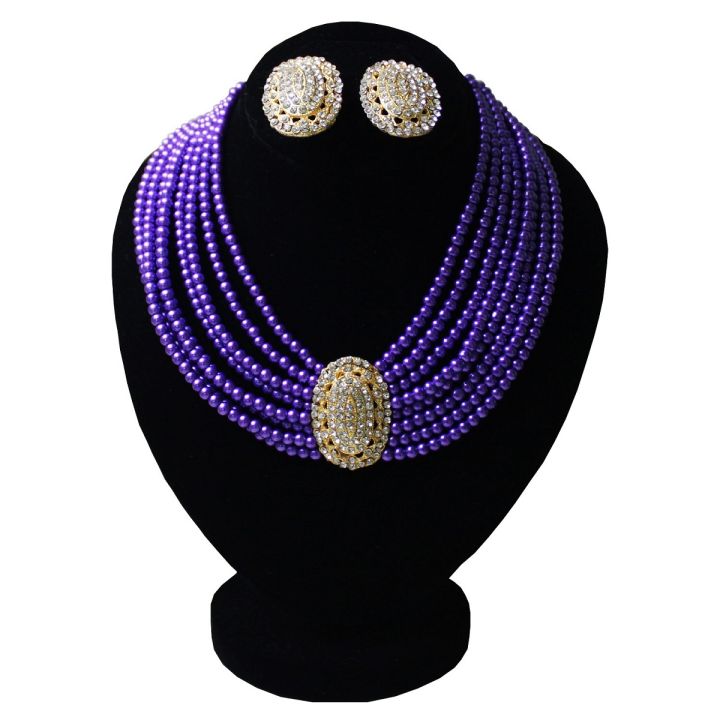 Purple Jewelry Set with Center Golden Stone For Women - Purple