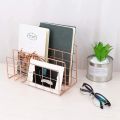 MA Wrought Iron Metal Three Grid Bookshelf Book Stand Holder Desktop Decor-Rose gold. 