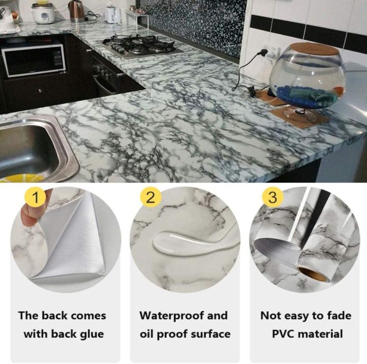 2 Rolls White Marble Contact Paper with Grey Marble Texture for Kitchen Cabinets/Drawers, Bedroom, Living Room and Decorations- Peel and Stick Wallpaper,  Self Adhesive Wall Paper-Large Size: 60cm x 200 cm