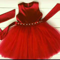 Cute Baby Frock with beads 2024 (baby girl fancy dress birthday frock partywear Red and Wine Red Color). 
