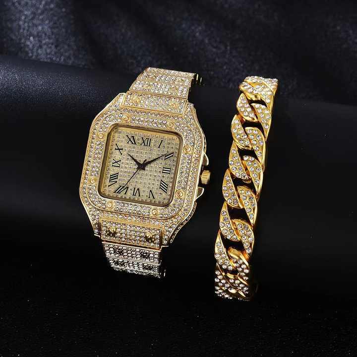 1pc%20Men%20Rhinestone%20Decor%20Square%20Pointer%20Quartz%20Watch%20&%201pc%20Bracelet%20-%20Image%205