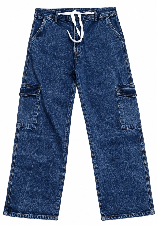 Blue Random Wash Cargo Baggy Jeans for Men