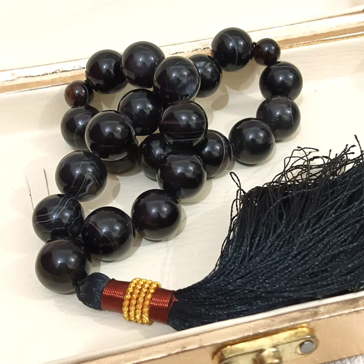 Natural%20smooth%20fancy%20Sulemani%20Black%20Aqeeq%20Tasbih%2021%20Beads%20%E2%80%93%20muslim%20Agate%20zikr%20prayer%20Sumaimani%20haqeeq%20Tasbeeh%20-%20handmade%2014mm%20tasbi%20counter%20Stress%20Relaxation%20-%20Image%203