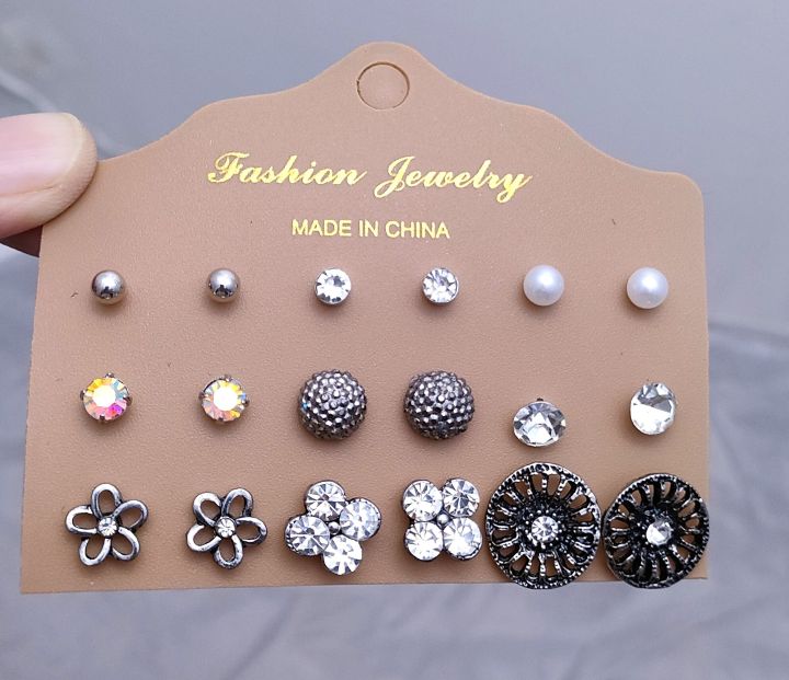 Pack of NINE/9 everyday of week Stud Earrings for Girls and Women