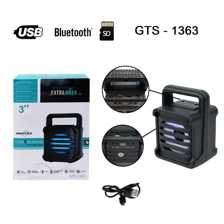 GTS 1363 Portable Bluetooth Speaker - GTS Lighting Portable Wireless Speaker for Mobile - Rechargeable Speaker with FM Radio USB SD Memory  Card MP3 Player Supported Mini Wireless Bluetooth Speaker Also with FM Radio