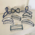 Fashion Bow Hair Claw Blue Color Hollow Square Bow Shaped Plastic Shark Clips Simple Hairpin For Women Girls Hair Accessories Yao Store. 