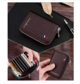 Men's Genuine Leather Card Holder Storage Bags Blocking Zipper Thin Pocket. 