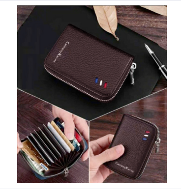Men's Genuine Leather Card Holder Storage Bags Blocking Zipper Thin Pocket