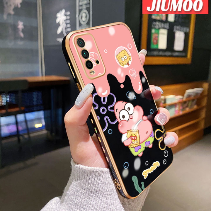 JIUMOO For Xiaomi Redmi 9T Redmi 9 Power Case Cartoon Patrick Star Square Edge Pattern Original Luxury Plating Phone Cases Shockproof Soft Case Full Cover Camera Lens Protection Cover