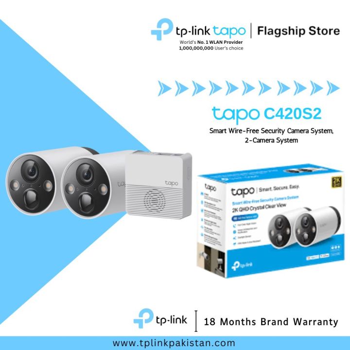 TP-Link Wi-Fi Camera Tapo C420S2 Smart Wire-Free Security Camera System, 2-Camera System - 18 Months Brand Warranty