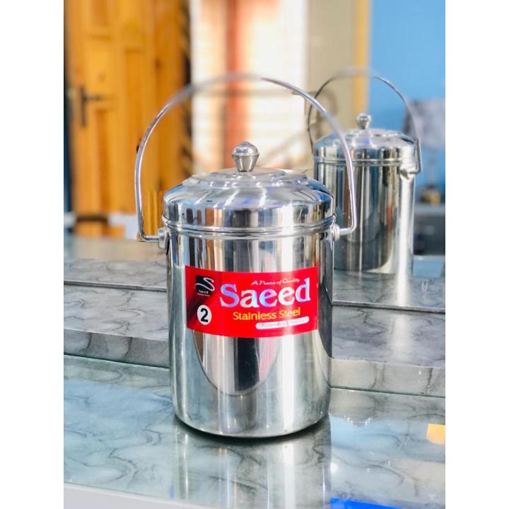 Milk and Oil Can Bucket and Canister Stainless Steel With Handle Ghee Canister Milk Can Milk Jar Milk Dool  ڈول دودھ والی برنیRandom Sizes