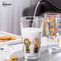 450ml Glass Milk Cup Cartoon Juice Cup Breakfast Coffee Mug With Straw. 
