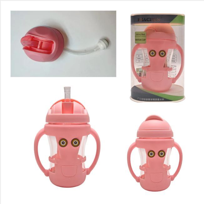 Beachen Baby Water Cup With filter and Straw 240ml glass and plastic material