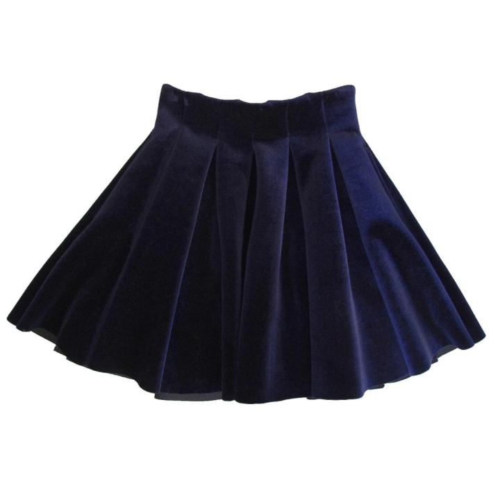 Long navy blue velvet skirt best sale