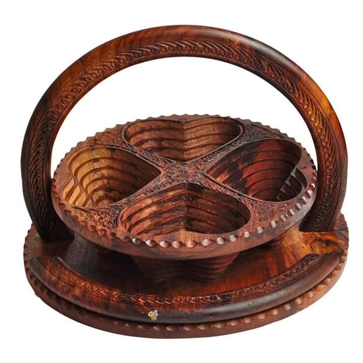 Wooden Fold-able Dry Fruit Basket for dinning table- 4 compartment