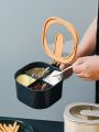 4-in-1 Partition Kitchen Spice Box with Spoons | Multi-Compartment Masala Storage Container | Seasoning Organizer with 4 Grids for Spices, Salt, Dry Fruits, Soup Ingredients | Compact Square Jar with Lid for Kitchen Countertop Organization. 