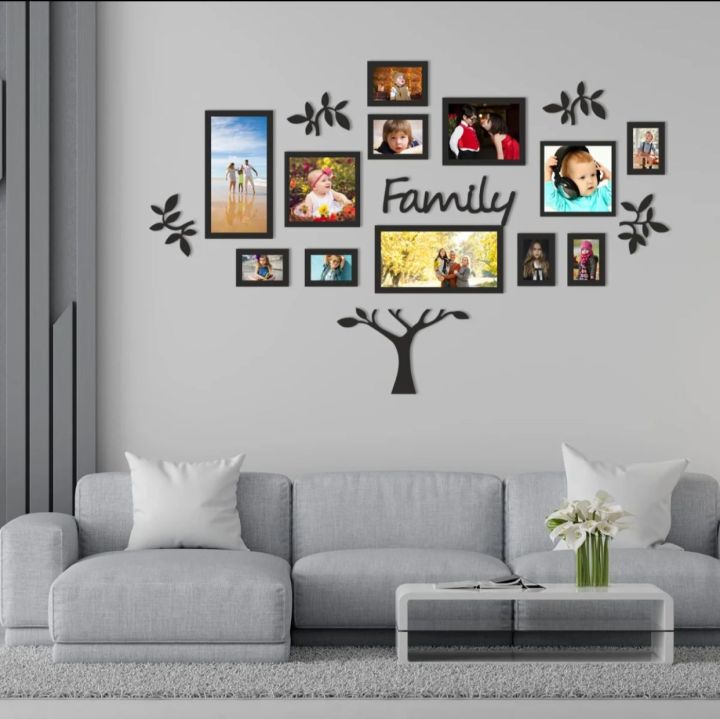 ZF 3D Wooden Wall Family Tree With Picture Large Size 10-12 Frames, Wooden Family Tree Photos Frame, Modern Ghar Ka  decor